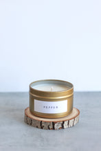 Load image into Gallery viewer, Pepper Soy Candle,  Hand Poured, Natural, Eco Friendly, Earthy Scent, 4 oz tin