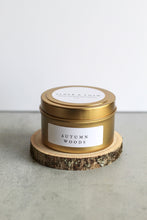 Load image into Gallery viewer, Autumn Woods Soy Candle, Hand Poured, Natural, Eco Friendly, Earthy Scent, Fall Candle, 4 oz Tin