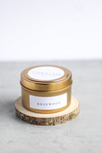 Load image into Gallery viewer, Rosewood Soy Candle, Hand Poured, Natural, Eco Friendly, Earthy Scent, 4 oz Tin