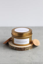 Load image into Gallery viewer, Sandalwood Soy Candle, Hand Poured, Natural, Eco Friendly, Earthy Scent, 4 oz Tin