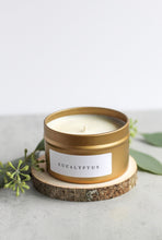 Load image into Gallery viewer, Eucalyptus Soy Candle, Hand Poured, Natural, Eco Friendly, Earthy Scent, 4 oz Tin