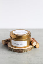 Load image into Gallery viewer, Teakwood Soy Candle,  Hand Poured, Natural, Eco Friendly, Earthy Scent, 4 oz tin