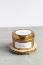 Load image into Gallery viewer, Oakmoss Soy Candle, Hand Poured, Natural, Eco Friendly, Earthy Scent, 4 oz Tin