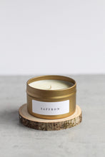 Load image into Gallery viewer, Saffron Soy Candle, Hand Poured, Natural, Eco Friendly, Earthy Scent, 4 oz Tin