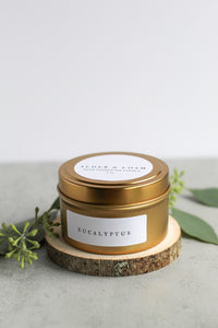 Eucalyptus Soy Candle, Hand Poured, Natural, Eco Friendly, Earthy Scent, 4 oz Tin
