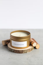 Load image into Gallery viewer, Teakwood Soy Candle,  Hand Poured, Natural, Eco Friendly, Earthy Scent, 4 oz tin