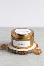 Load image into Gallery viewer, Amber Soy Candle, Hand Poured, Natural, Eco Friendly, Earthy Scent, 4 oz Tin