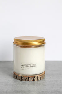 Autumn Woods Double Wick Soy Candle,  Hand Poured, Natural, Eco Friendly, Earthy Scent, 12 oz Jar