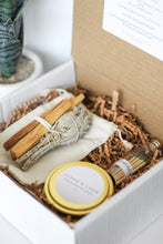 Load image into Gallery viewer, Self Care Gift Box, All Natural Candle, Palo Santo & Sage Bundle, Eco-Friendly Gift Set