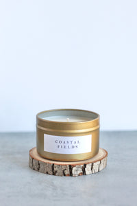 Coastal Fields Soy Candle,  Hand Poured, Natural, Eco Friendly, Earthy Beachy Scent, 4 oz tin