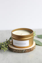Load image into Gallery viewer, Eucalyptus Soy Candle, Hand Poured, Natural, Eco Friendly, Earthy Scent, 4 oz Tin
