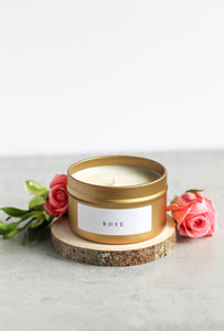 Rose Soy Candle, Hand Poured, Natural, Eco Friendly, Earthy Scent, 4 oz tin