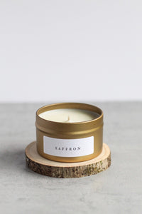 Saffron Soy Candle, Hand Poured, Natural, Eco Friendly, Earthy Scent, 4 oz Tin