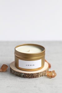 Amber Soy Candle, Hand Poured, Natural, Eco Friendly, Earthy Scent, 4 oz Tin