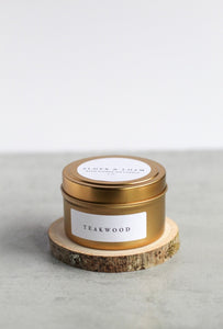Teakwood Soy Candle,  Hand Poured, Natural, Eco Friendly, Earthy Scent, 4 oz tin