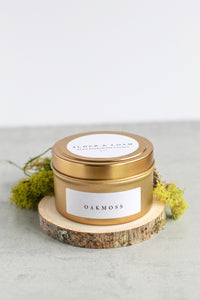 Oakmoss Soy Candle, Hand Poured, Natural, Eco Friendly, Earthy Scent, 4 oz Tin