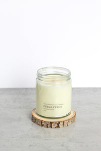 Eucalyptus Soy Candle, Hand Poured, Natural, Eco Friendly, Earthy Scent, 7 oz Jar