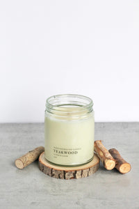 Teakwood Soy Candle,  Hand Poured, Natural, Eco Friendly, Earthy Scent, 7 oz Jar