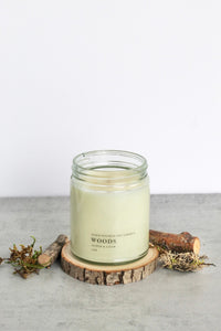 Woods Soy Candle, Hand Poured, Natural, Eco Friendly, Earthy Scent, 7 oz Jar