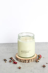 Rosewood Soy Candle, Hand Poured, Natural, Eco Friendly, Earthy Scent, 7 oz Jar