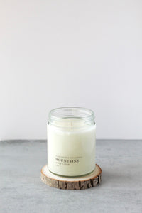 Mountains Soy Candle, Hand Poured, Natural, Eco Friendly, Earthy Scent, 7 oz Jar