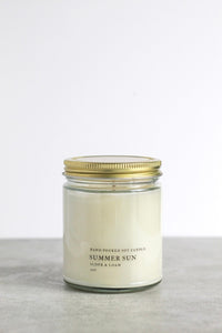 Summer Sun Soy Candle, Hand Poured, Natural, Eco Friendly, Summer Beach Scent, 7 oz Jar