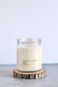 Sun Soy Candle, Hand Poured, Natural, Eco Friendly, Unique Masculine Scent, 7 oz Jar